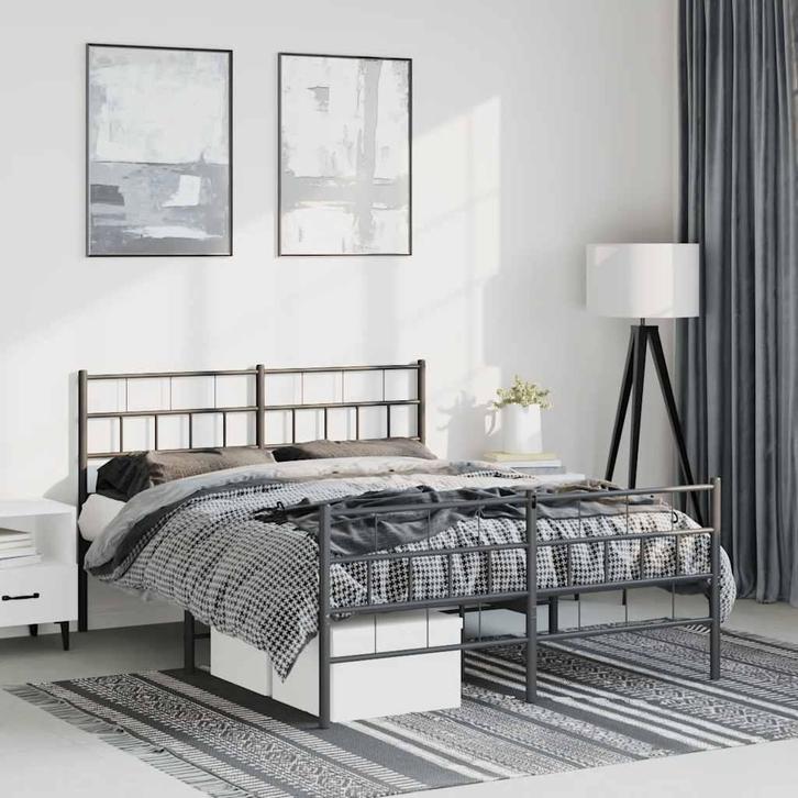 vidaXL Bedframe met hoofd- en voeteneinde metaal zwart, Huis en Inrichting, Slaapkamer | Bedden, Overige maten, 200 cm, Zwart
