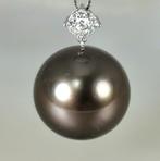 Halsketting - 18 karaat Witgoud Parel - Diamant - Tahiti, Nieuw
