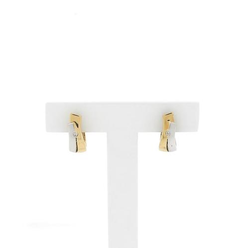 Bicolor gouden oorbellen met diamant | 0,04 ct. (oorringen), Sieraden, Tassen en Uiterlijk, Oorbellen, Overige kleuren, Gebruikt