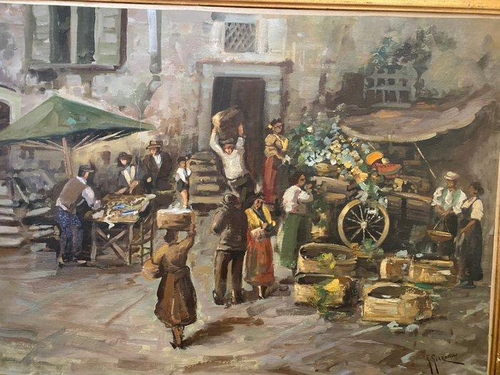 Giuseppe Giardiello (1877-1920) - Al mercato, Antiek en Kunst, Kunst | Schilderijen | Klassiek