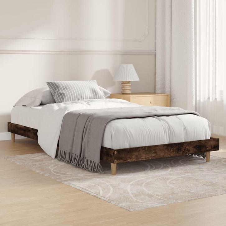 vidaXL Bedframe zonder matras hout gerookt eikenkleurig, Huis en Inrichting, Slaapkamer | Bedden, 90 cm, 200 cm, Bruin, Eenpersoons