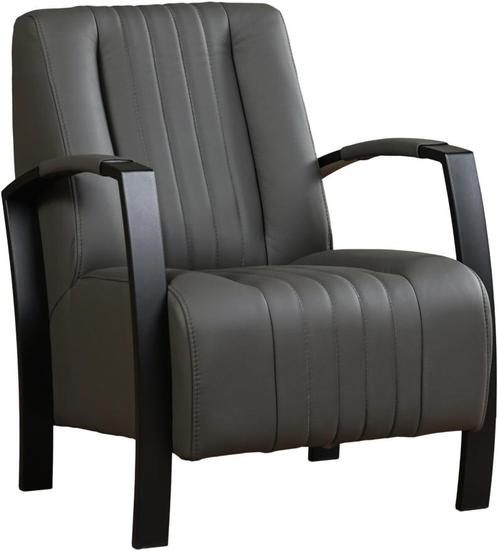 Donkergrijze leren stalen fauteuil |  donkergrijs leer | NIE, Huis en Inrichting, Fauteuils, 50 tot 75 cm, 75 tot 100 cm, Nieuw