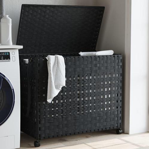 vidaXL Wasmand op wielen 66x35x60 cm rattan zwart, Tuin en Terras, Droogmolens en Wasrekken, Nieuw, Verzenden
