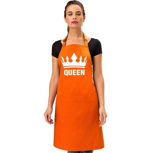 Oranje BBQ Queen schort/ keukenschort met kroon dames - Ov.., Huis en Inrichting, Keuken | Textiel, Ophalen of Verzenden