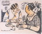 Spotprent over de meningen van welvarende huisvrouwen, Antiek en Kunst, Kunst | Litho's en Zeefdrukken, Verzenden