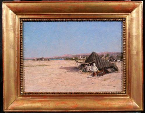 Victor Coste - Orientalist landscape at camp, Antiek en Kunst, Kunst | Schilderijen | Klassiek