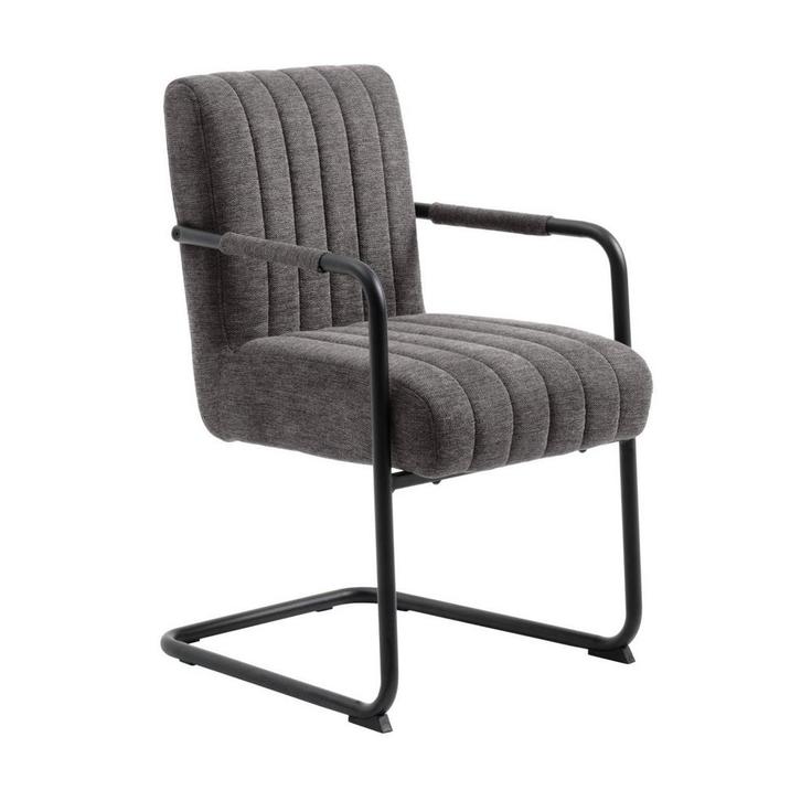 *WOONWINKEL* Eetkamerstoel Met Armleuning Grijs, Huis en Inrichting, Stoelen, Grijs, Nieuw, Stof, Verzenden