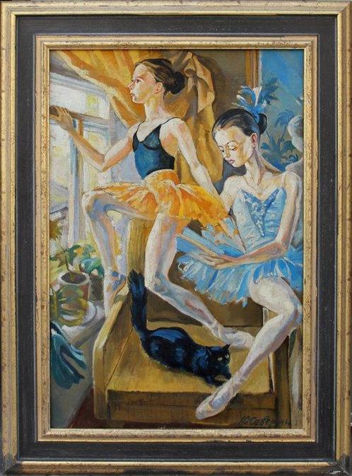 Yurij Severin (1927-?) - Ballerinas at the window, Antiek en Kunst, Kunst | Schilderijen | Klassiek