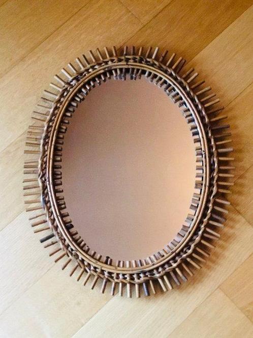 Spiegel - Bamboe, Glas, Rattan - Bonacina stijl spiegel, Antiek en Kunst, Kunst | Designobjecten