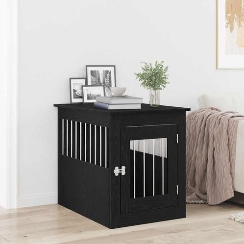 vidaXL Hondenbenchmeubel 75x55x65 cm bewerkt hout zwart, Dieren en Toebehoren, Hondenhokken, Nieuw, Verzenden