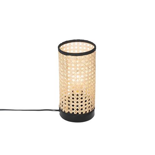 Landelijke tafellamp rotan met zwart - Kata, Huis en Inrichting, Lampen | Tafellampen, Nieuw, Overige materialen, Minder dan 50 cm