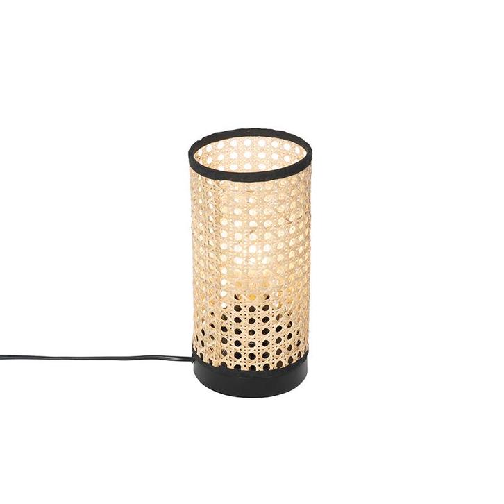 Landelijke tafellamp rotan met zwart - Kata, Huis en Inrichting, Lampen | Tafellampen, Nieuw, Overige materialen, Minder dan 50 cm