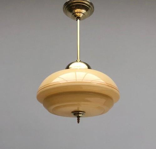 Plafondlamp - Glas, Messing, Antiek en Kunst, Kunst | Designobjecten