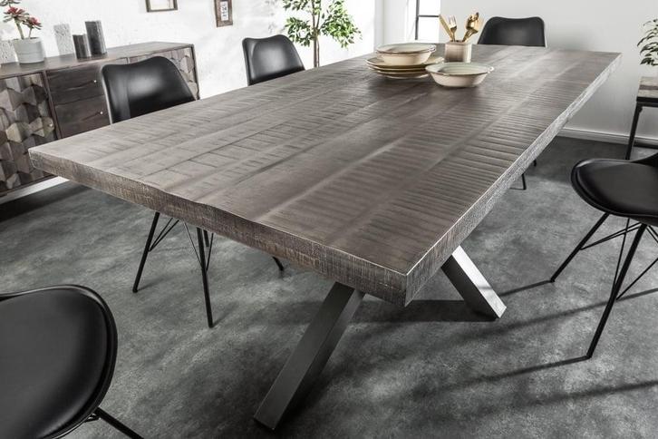 Massieve industrieele eettafel GALAXIE 200cm grijs, Huis en Inrichting, Tafels | Eettafels, Ophalen of Verzenden