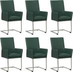 Set van 6 Groene leren industriële eetkamerstoelen - poot ro, Nieuw, Vijf, Zes of meer stoelen, Industrieel, Leer