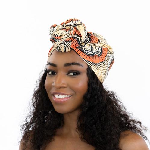 Afrikaanse hoofddoek / headwrap - Zalm Flower, Kleding | Dames, Hoeden en Petten, Nieuw, Ophalen of Verzenden