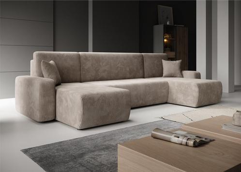 Meubella | Hoekbank bruin ribstof U-bank | Symmetrisch 312cm, Huis en Inrichting, Banken | Bankstellen, 300 cm of meer, 125 tot 150 cm