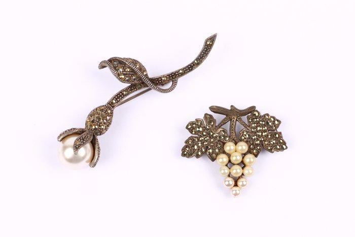Zonder minimumprijs - Broche Zilver - Marcasite, parel, Sieraden, Tassen en Uiterlijk, Antieke sieraden