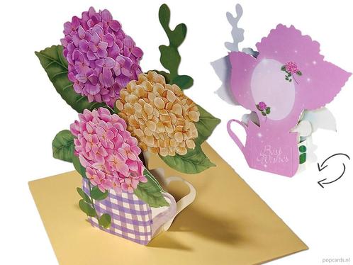 Hortensia in vaas bloemen pop-up kaart, Diversen, Wenskaarten, Verzenden