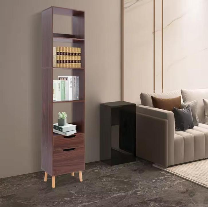 Smalle Ladder Boekenkast met 2 Lades – Hout en Metaal, Huis en Inrichting, Kasten | Boekenkasten, Nieuw, Verzenden