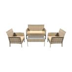 Teesa Mia 4-delige Rattan Tuin Loungeset Beige - Meubelset, Tuin en Terras, Tuinsets en Loungesets, Ophalen of Verzenden, Nieuw