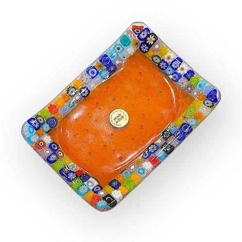Tafelmiddenstuk - Amberkleurig bord met millefiori murrini -, Antiek en Kunst, Antiek | Glas en Kristal