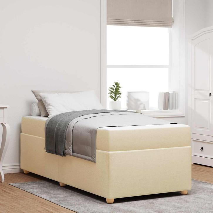 vidaXL Bedframe met matras Crème 80 x 200 cm Stof, Huis en Inrichting, Slaapkamer | Bedden, Crème, Nieuw, Stof, Verzenden