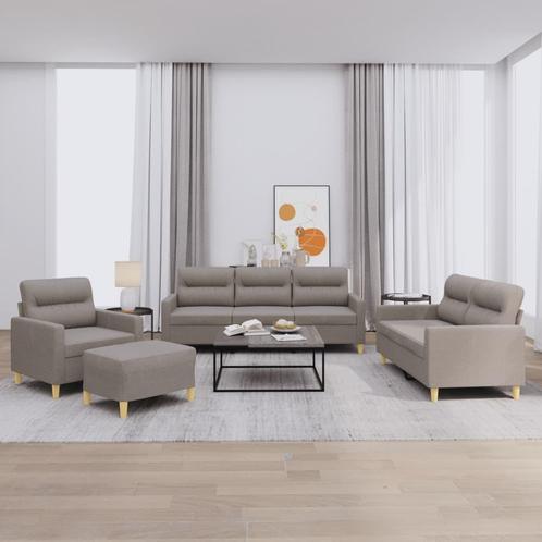vidaXL 4-delige Loungeset met kussens stof taupe, Huis en Inrichting, Banken | Bankstellen, Nieuw, Stof, Vierpersoons of meer