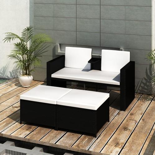 vidaXL 4-delige Loungeset met kussens poly rattan zwart, Tuin en Terras, Tuinsets en Loungesets, Loungeset, Nieuw, 3 zitplaatsen