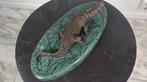 sculptuur, Krokodil van brons groen marmer plateau - 7.5 cm, Antiek en Kunst