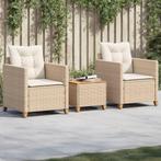 vidaXL 3-delige Bistroset met kussens poly rattan en, Tuin en Terras, Tuinsets en Loungesets, Verzenden, Nieuw, Rotan