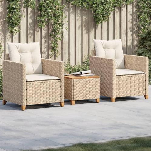 vidaXL 3-delige Bistroset met kussens poly rattan en, Tuin en Terras, Tuinsets en Loungesets, Nieuw, Rotan, Verzenden