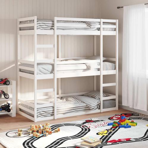 vidaXL Stapelbed 3-persoons massief grenenhout wit 80x200 cm, Huis en Inrichting, Slaapkamer | Bedden, 80 cm, 200 cm, Wit, Eenpersoons