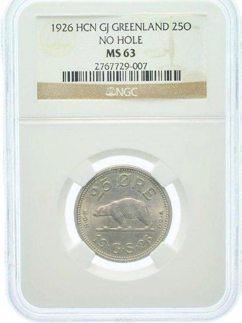 Groenland. Christian X. 25 Öre (øre) 1926 - NGC MS63, Postzegels en Munten, Munten | Europa | Niet-Euromunten