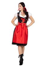 Dirndl Zwart Met Rode Schort Luxe, Kleding | Dames, Carnavalskleding en Feestkleding, Nieuw, Ophalen of Verzenden