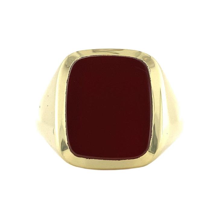 Gouden zegelring met lagensteen carneool 14 krt, Sieraden, Tassen en Uiterlijk, Ringen, Nieuw, Ophalen of Verzenden