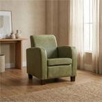 Leren fauteuil Joy - Kenia Olive (olijf) - Poten hout zwart, Nieuw, Ophalen of Verzenden, Eigentijds, Klassiek, Modern, 50 tot 75 cm