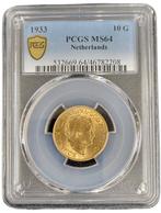 Gouden Wilhelmina 10 gulden 1933 MS64 gecertificeerd PCGS, Goud, Losse munt, Verzenden