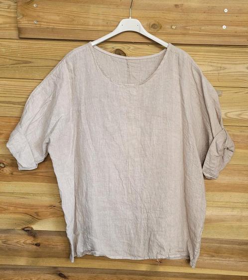 Linnen top met vlinder mouwen en ronde hals kleur BEIGE,, Kleding | Dames, T-shirts