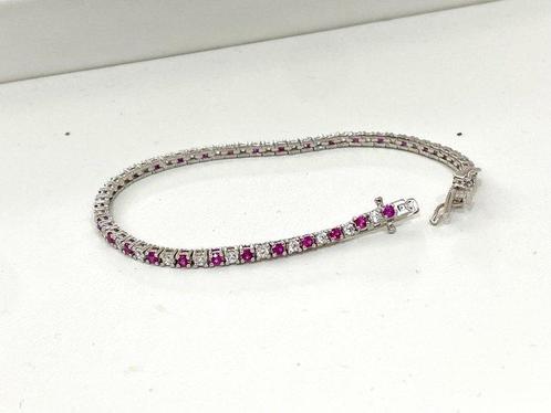 Zonder Minimumprijs - Tennis armband Zilver Robijn - Diamant, Sieraden, Tassen en Uiterlijk, Antieke sieraden