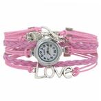 Fako® - Armband Horloge - Multi Infinity Uiltjes Love - Roze, Verzenden, Nieuw