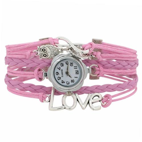 Fako® - Armband Horloge - Multi Infinity Uiltjes Love - Roze, Sieraden, Tassen en Uiterlijk, Horloges | Dames, Verzenden