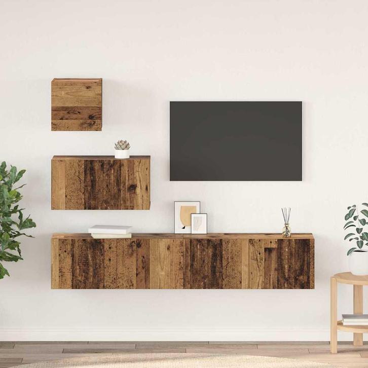 vidaXL Tv-meubelset Wandgemonteerd 4 pcs Oud Hout Bewerkt, Huis en Inrichting, Kasten | Televisiemeubels, Nieuw, Minder dan 50 cm