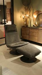 Erik Fauteuil Leder Antraciet met hocker - IN.HOUSE, Huis en Inrichting, Fauteuils, Ophalen, Nieuw, Industrieel, 50 tot 75 cm