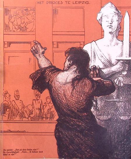 Spotprent over het process van Marinus van der Lubbe in L..., Antiek en Kunst, Kunst | Litho's en Zeefdrukken, Verzenden