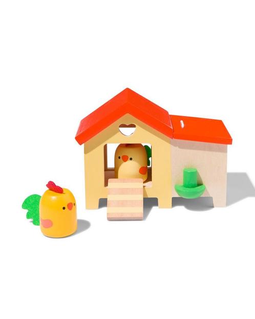 HEMA Kippenhok hout 4-delig van €7.69 voor €5 sale, Kinderen en Baby's, Speelgoed | Houten speelgoed, Nieuw, Verzenden