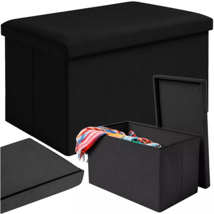 Ruhhy Zwarte Fluwelen Poef 60×30×30 cm – Comfort & Stijl, Huis en Inrichting, Woonaccessoires | Kapstokken, Nieuw, Ophalen of Verzenden