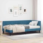 vidaXL Hoekbedframe met matras Blauw 90 x 190 cm Fluweel, Huis en Inrichting, Verzenden, Nieuw, Blauw, Hout