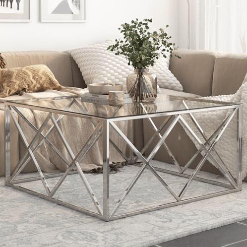 vidaXL Salontafel roestvrijstaal en gehard glas, Huis en Inrichting, Tafels | Salontafels, Nieuw, 100 tot 150 cm, Metaal, 50 tot 75 cm