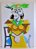 Vincenzo Amicone (1969), After Picasso - Donna seduta con, Antiek en Kunst, Kunst | Schilderijen | Klassiek